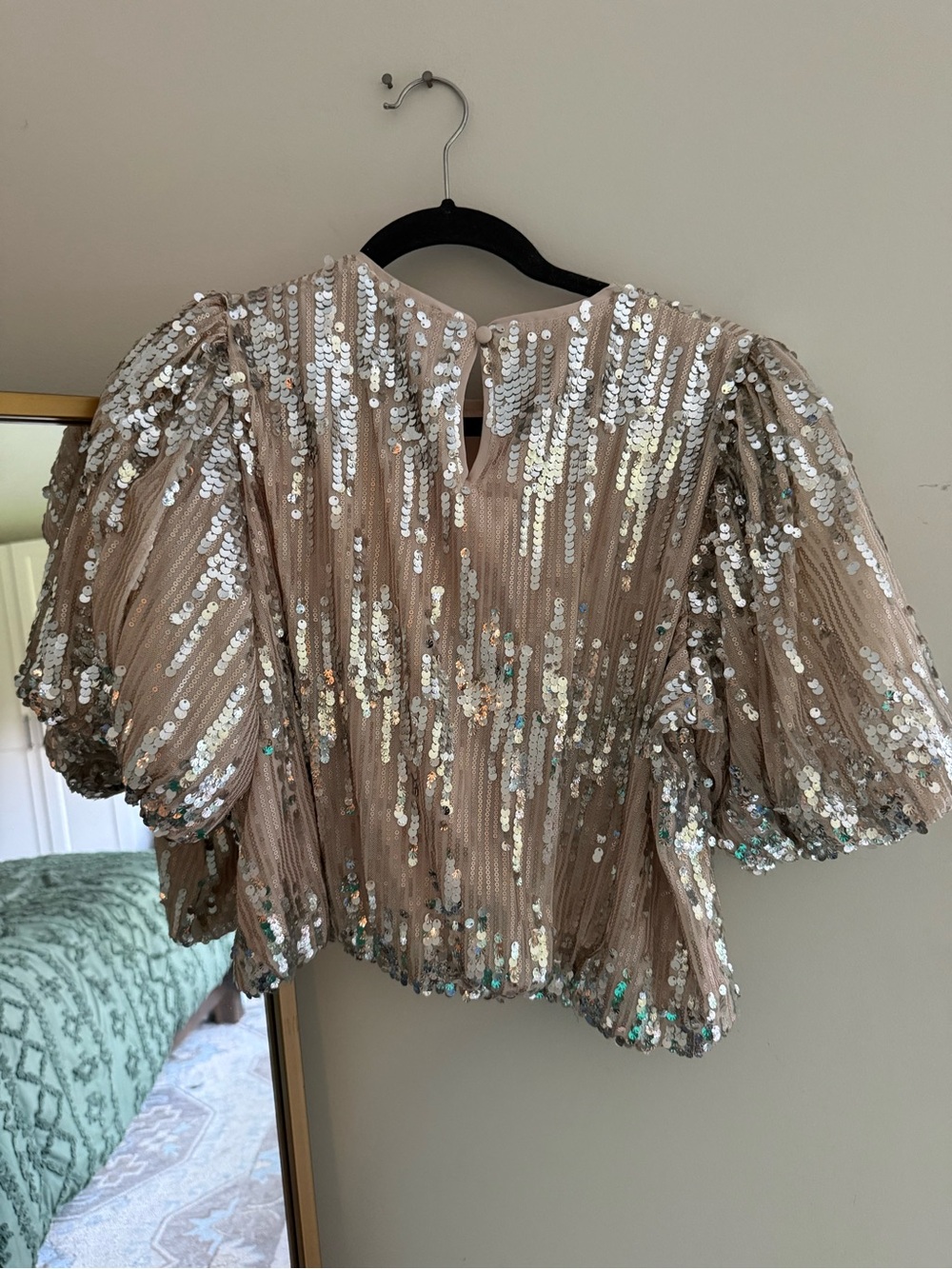THML Season To Sparkle Champagne Sequin Puff-Sleeve Top - Picture 4 of 5